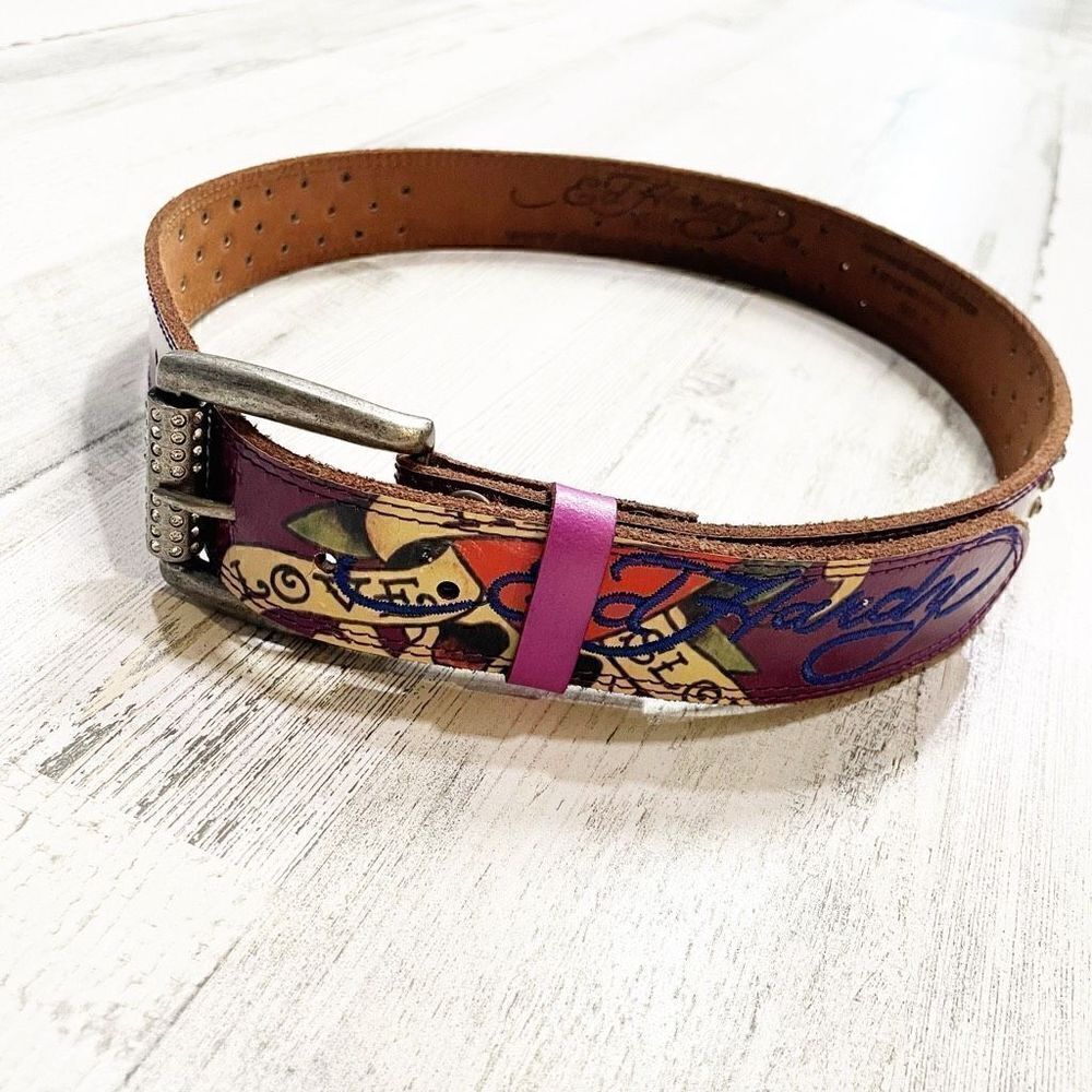 Ed Hardy 2000S Y2K Leather Handmade Belt Size S